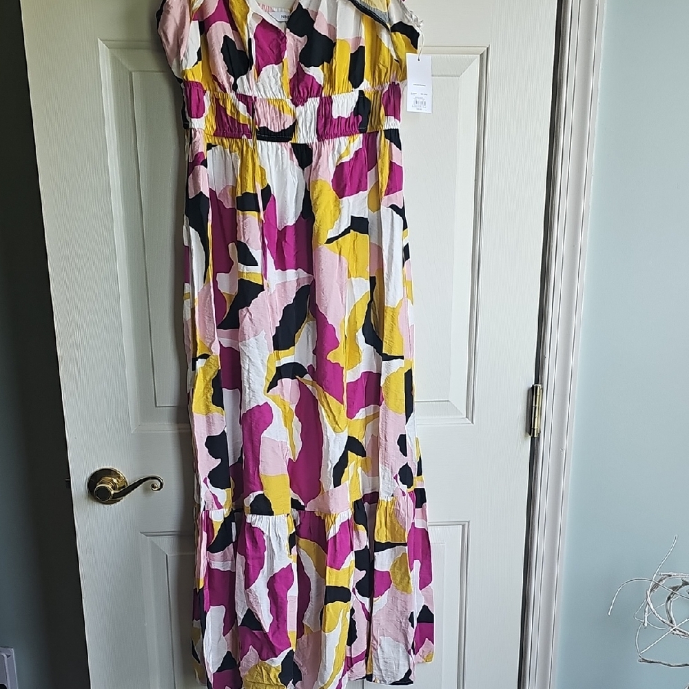 NewColorblock Abstract Maxi Dress in Pink, Yellow, Black, White. Nine West Kohls